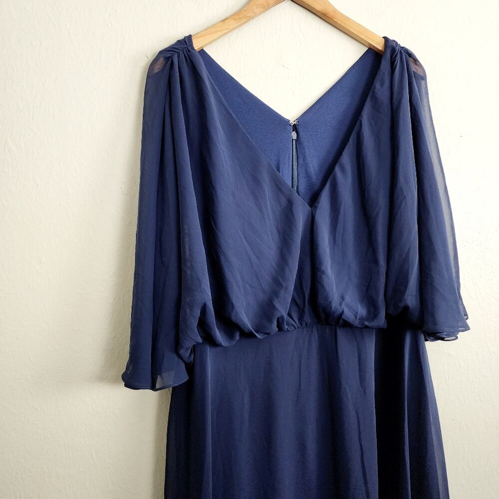 After Six Style 1565 Midnight Navy V-Neck Split Sleeve Chiffon Maxi Dress NWT 18 - Picture 9 of 12